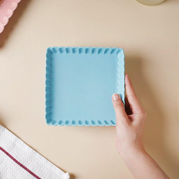 Blue Muffin Square Snack Dish 6 Inch