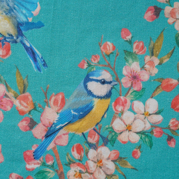 Birds Blossoms Cotton Printed Table Mat Blue Set Of 6
