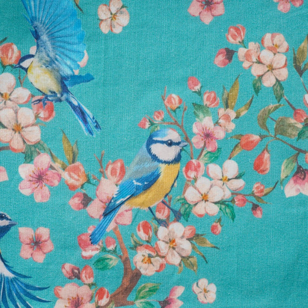 Birds Blossoms Cotton Printed Table Mat Blue Set Of 6