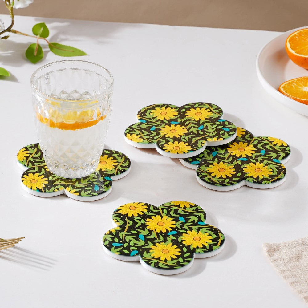 Yellow Daffodil Flower Coaster Set Of 4