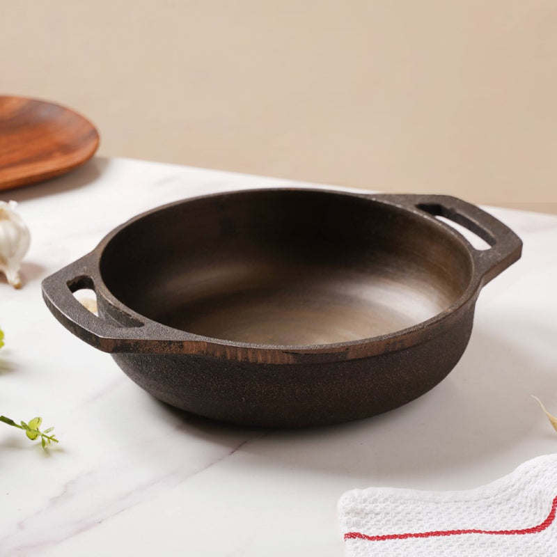 Empress Cast Iron Ultra Smooth Flat Base Kadai 9 Inch - Cast Iron Cookware