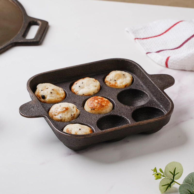 Empress Cast Iron Ultra Smooth Square Paniyaram Pan 9 Pit - Cast Iron Cookware