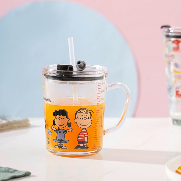 Sunshine Glass Tumbler Small With Lid And Straw 350 ml
