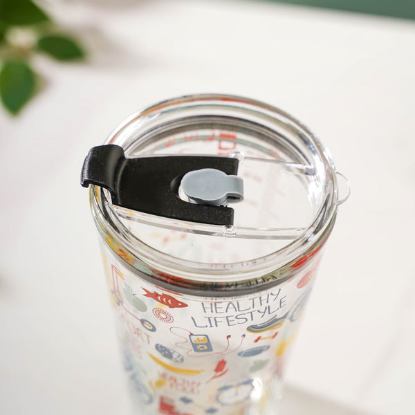 Quirky Glass Tumbler With Lid 400 ml