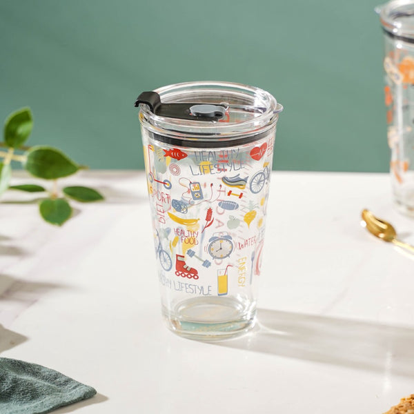 Quirky Glass Tumbler With Lid 400 ml