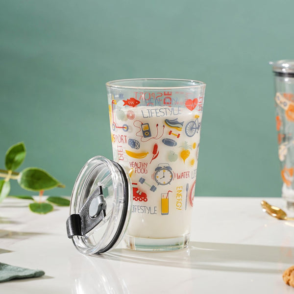 Quirky Glass Tumbler With Lid 400 ml