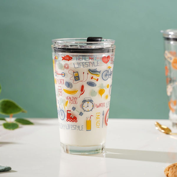 Quirky Glass Tumbler With Lid 400 ml