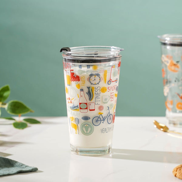 Quirky Glass Tumbler With Lid 400 ml