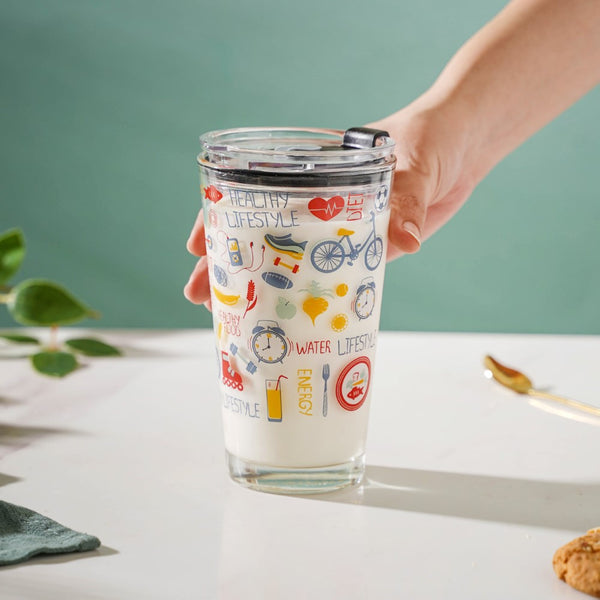 Quirky Glass Tumbler With Lid 400 ml