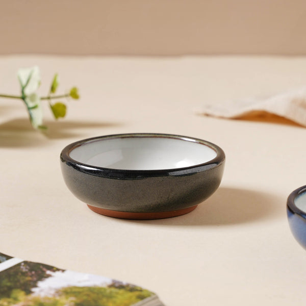 Glazed Ceramic Black And White Dip Bowl - Bowl, ceramic bowl, dip bowls, chutney bowl, dip bowls ceramic | Bowls for dining table & home decor 