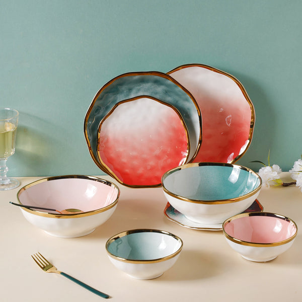 Pink and Green Ombre 22 Piece Dinner Set For 6