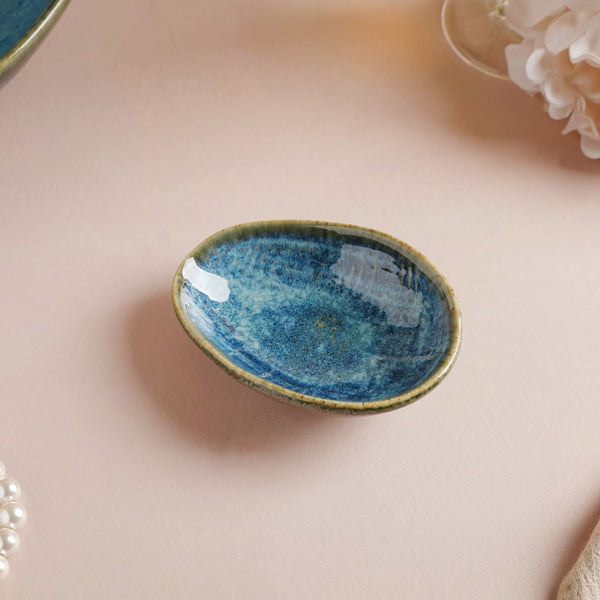 Boracay Organic Shaped Ceramic Dip Bowl Blue 50 ml - Bowl, ceramic bowl, dip bowls, chutney bowl, dip bowls ceramic | Bowls for dining table & home decor