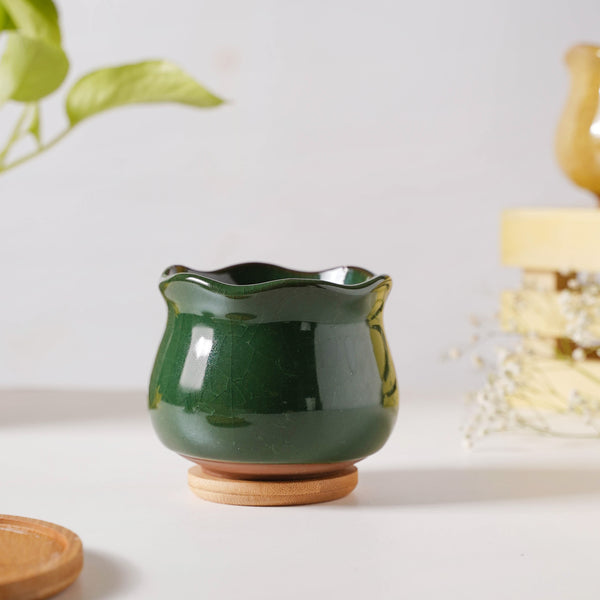 Botanica Emerald Ceramic Planter With Coaster - Indoor planters and flower pots | Home decor items