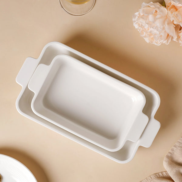 Serena Lily White Ceramic Ribbed Baking Plate Small