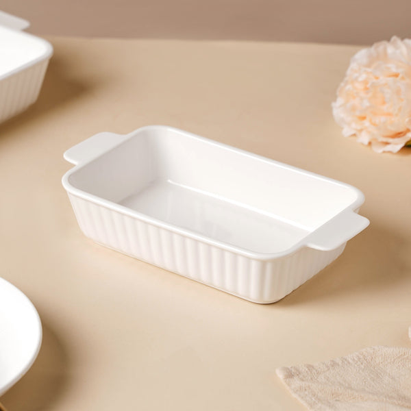 Serena Lily White Ceramic Ribbed Baking Plate Small - Baking Dish