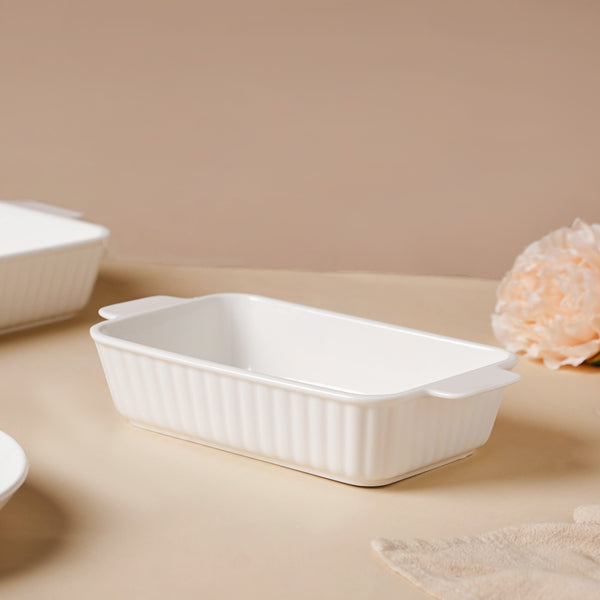 Serena Lily White Ceramic Ribbed Baking Plate Small