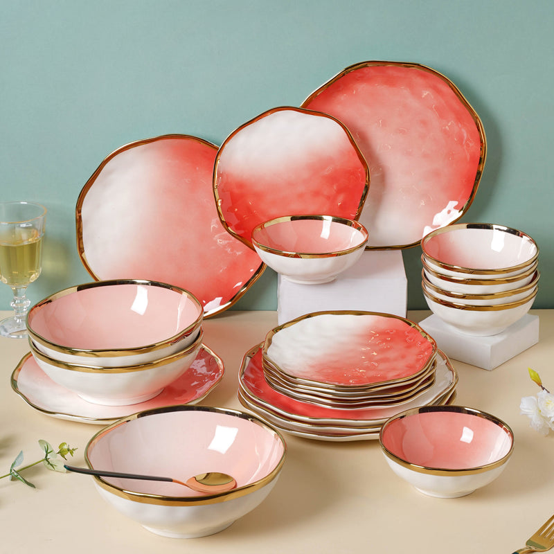 Pink Ombre 21 Piece Dinner Set For 6