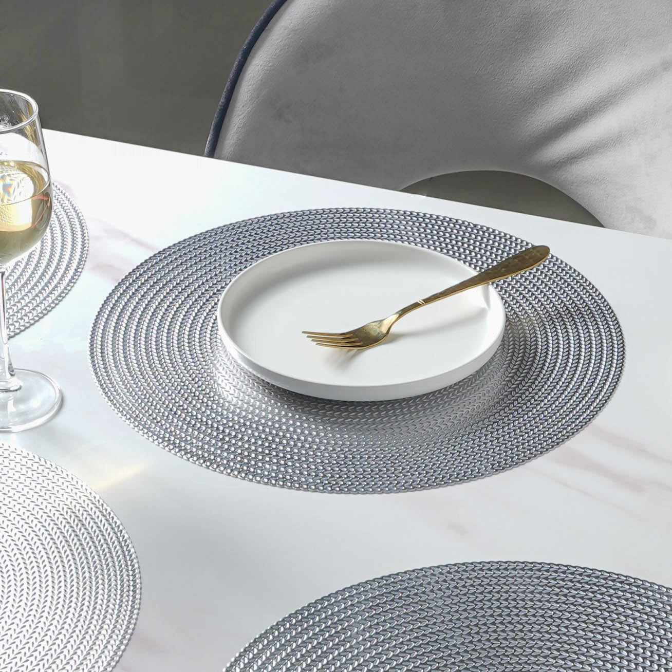 Round Silver Placemat Set of 6 Online Premium Table Mat Nestasia