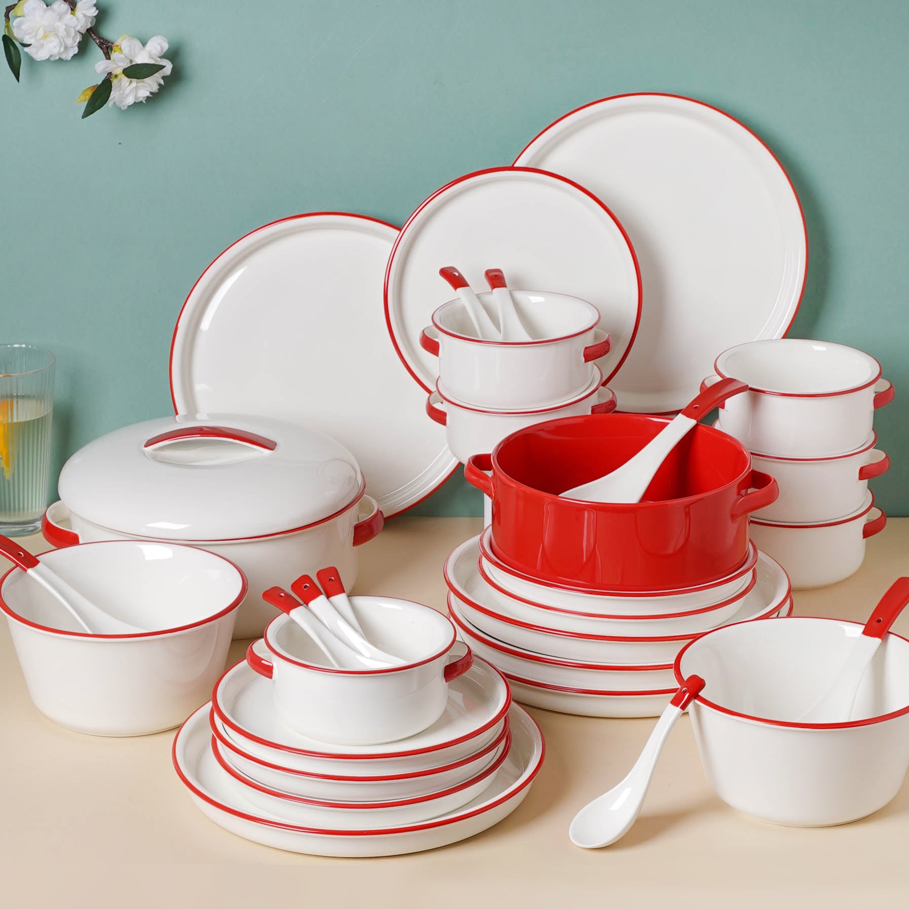 Red Toujours 31 Piece Dinner Set For Online Premium Dinner Set