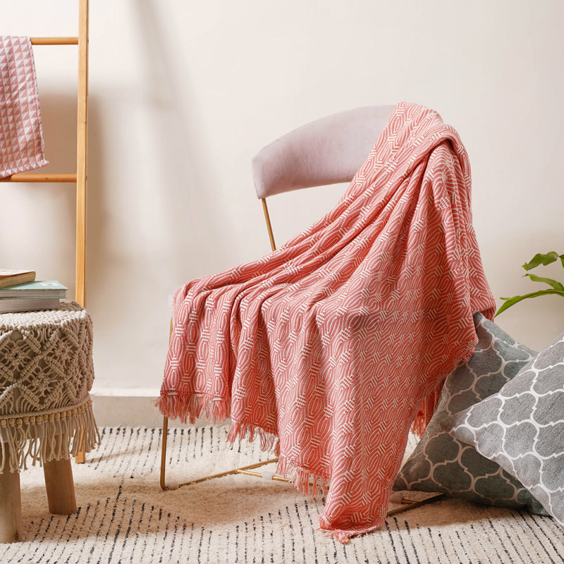 Peach and Off White Textured Throw