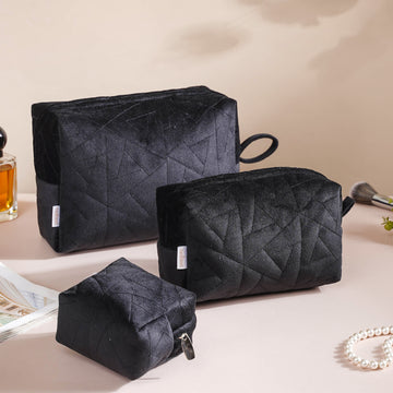 Sleek Black Vanity Pouch Set Of 3