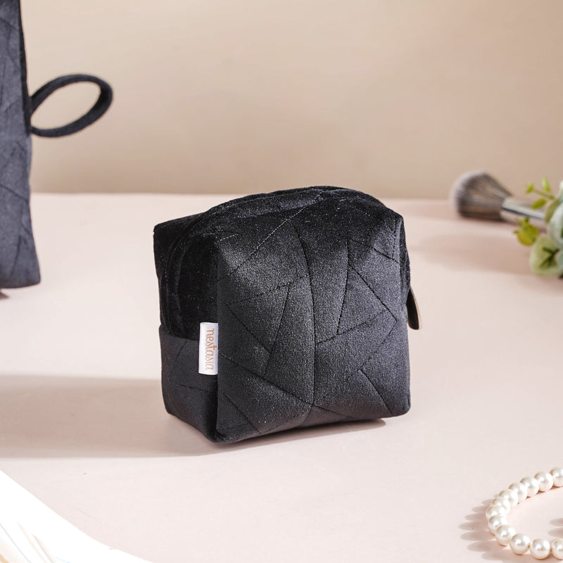 Sleek Black Vanity Pouch Set Of 3