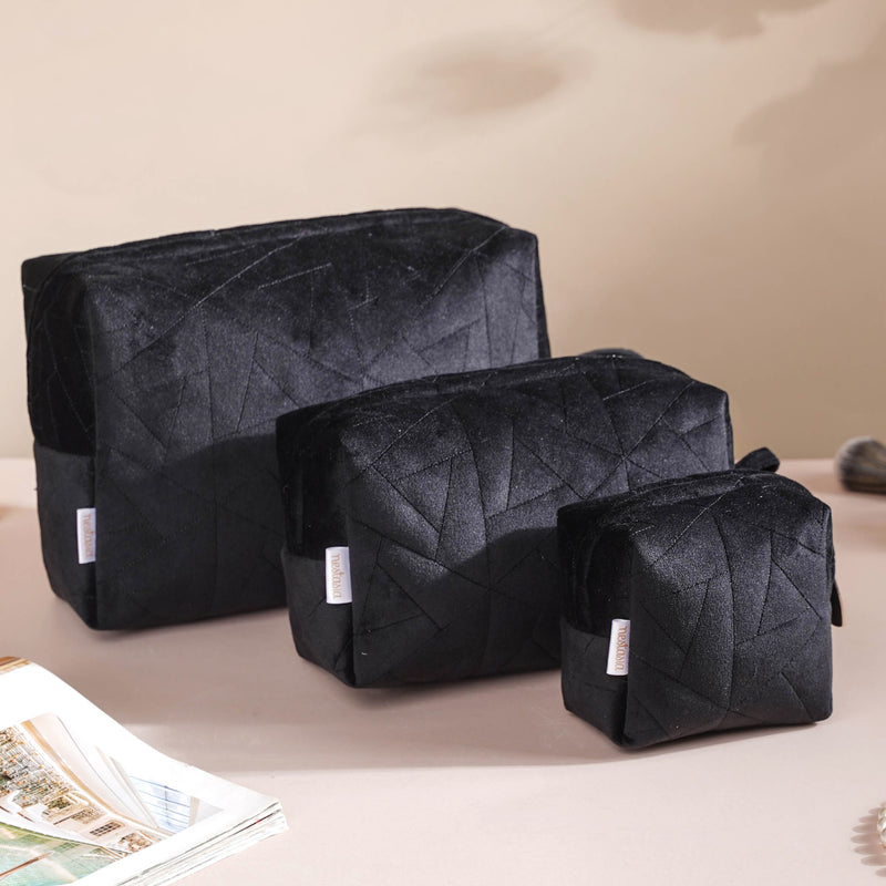 Sleek Black Cosmetic Bag Set Of 3