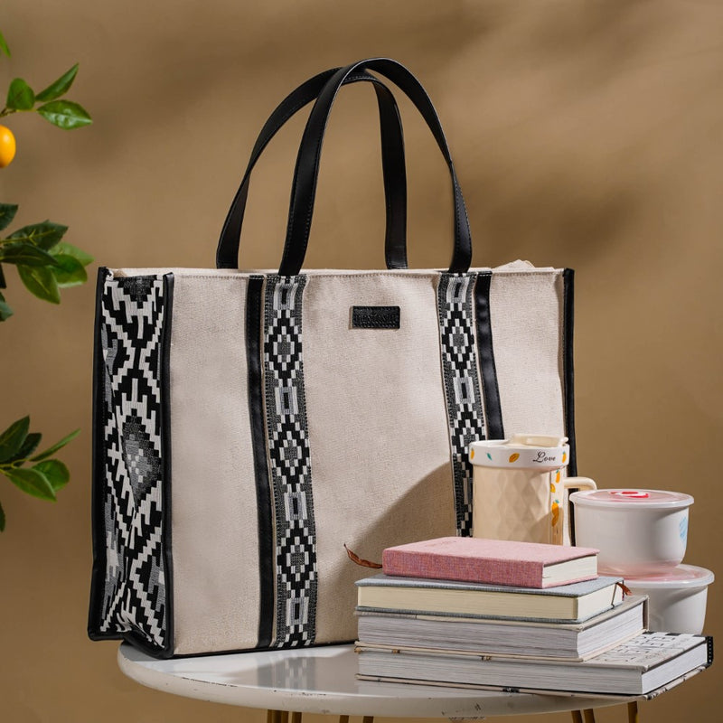 Sustainable Canvas Cotton Tote Bag Black And White 13.5 X 12 Inch