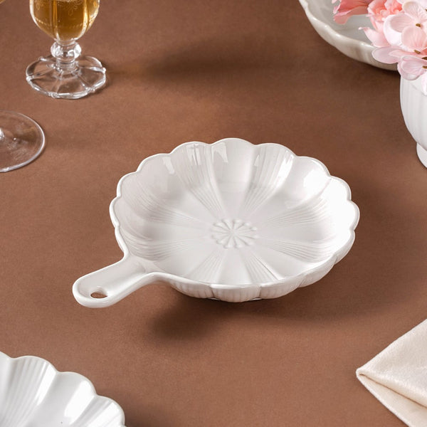 Ocean Round Dish with Handle White - Ceramic platter, serving platter, fruit platter | Plates for dining table & home decor