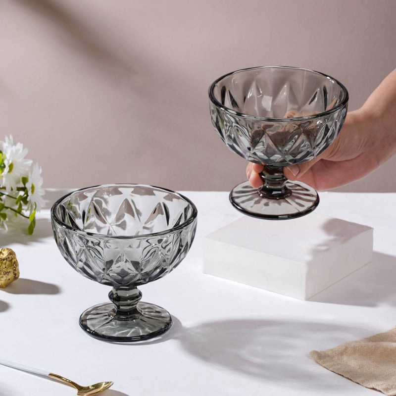 Luxe Glass Dessert Bowl Grey Set Of 6 300 ml