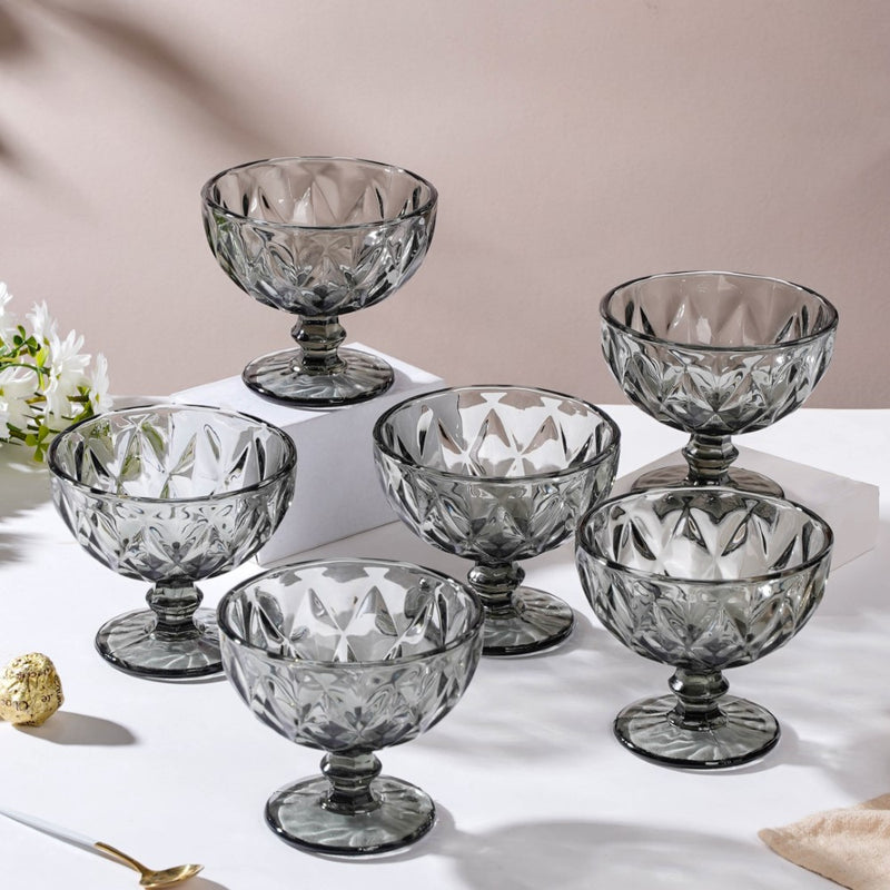 Luxe Glass Dessert Bowl Grey Set Of 6 300 ml