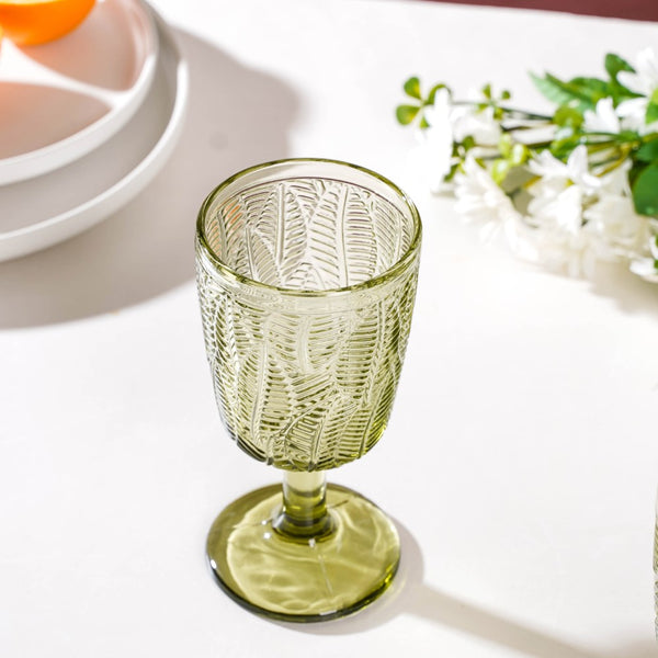 Vintage Engraved Wine Glass Green Set of 6 300 ml