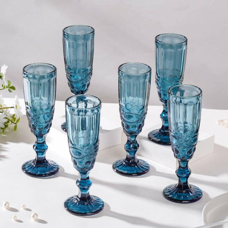 Stemmed Glass Blue Set Of 6 150 ml