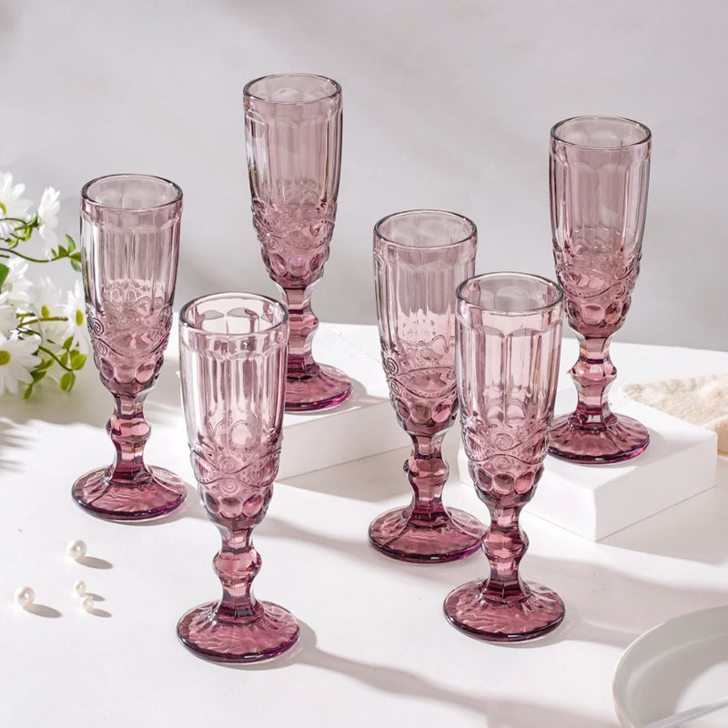 Rose Stemmed Glass Mauve Set Of 6 150 ml
