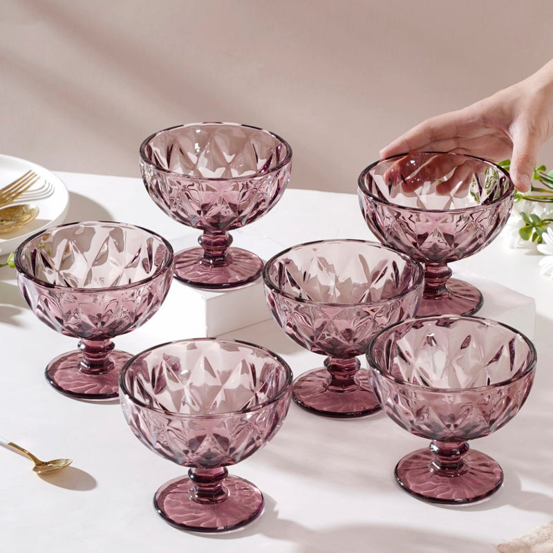 Rose Dessert Serving Glass Mauve Set Of 6 300 ml