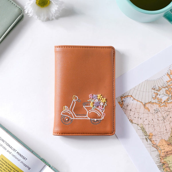 Scooter Embroidered Passport Cover Brown