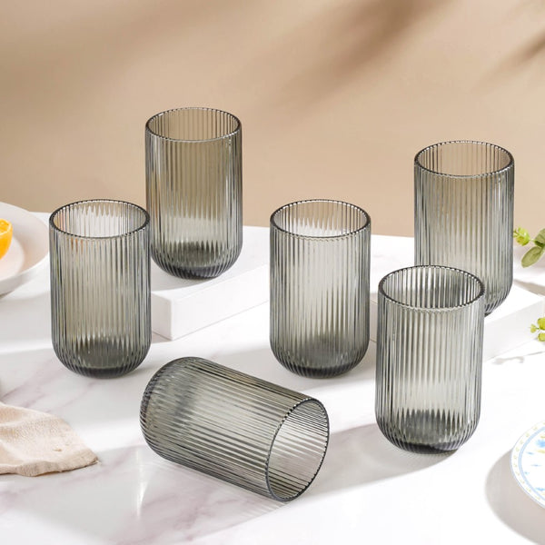 Ribbed Drinking Glass Ash Grey Set Of 6 350ml