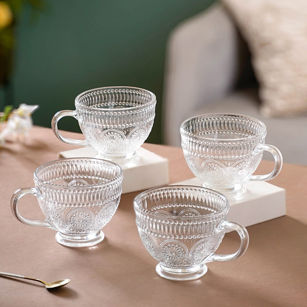 Blossom Embossed Large Glass Cup Set of 4