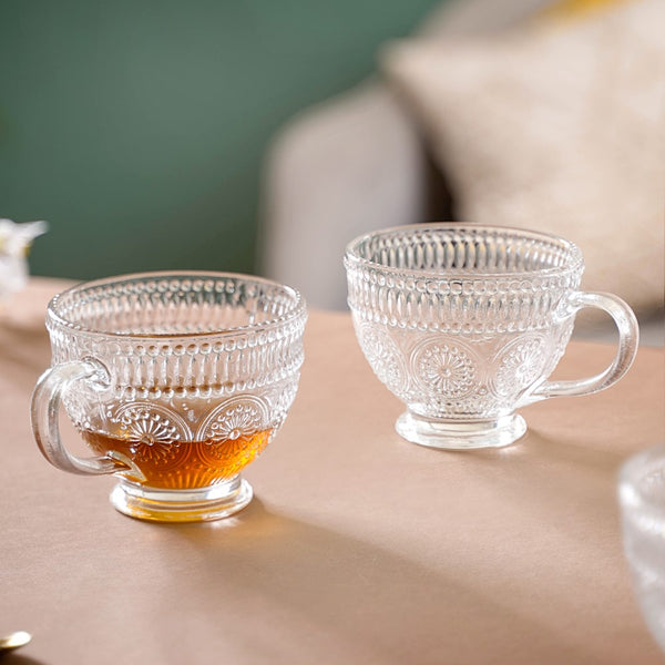 Blossom Embossed Large Glass Cup Set of 4