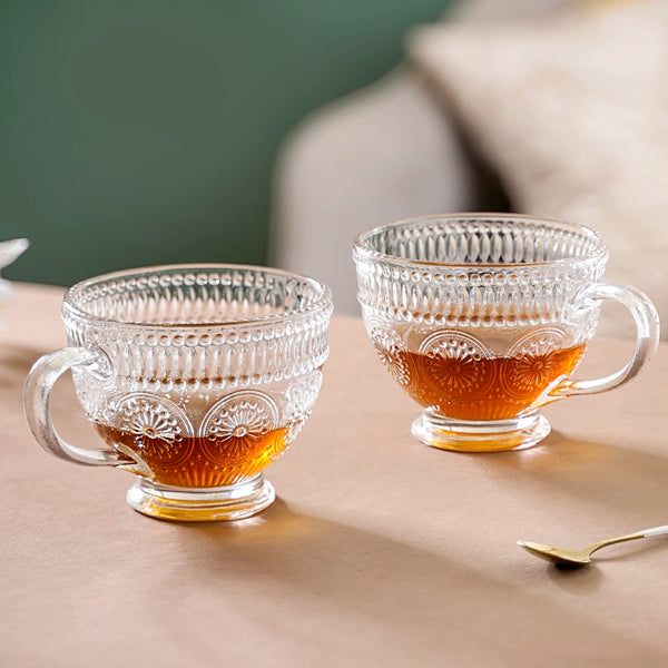 Blossom Embossed Large Glass Cup Set of 4