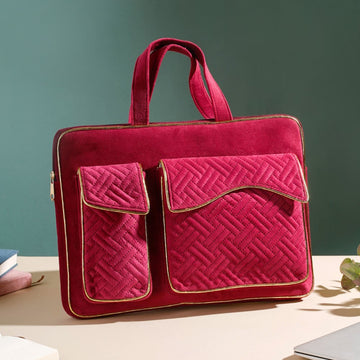 Luxe Velvet Sleek Laptop Bag Maroon 36 x 27 cm