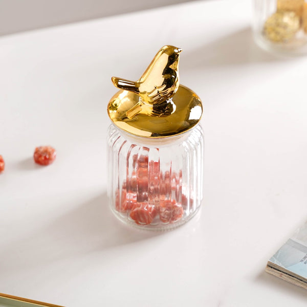Glass Jar With Bird Lid