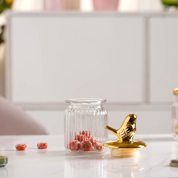 Glass Jar With Bird Lid