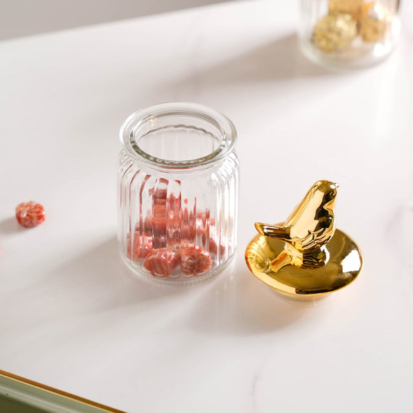 Glass Jar With Bird Lid