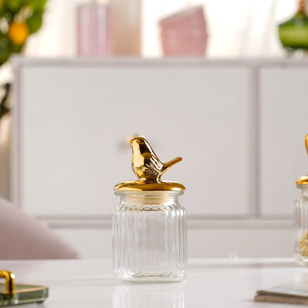 Glass Jar With Bird Lid