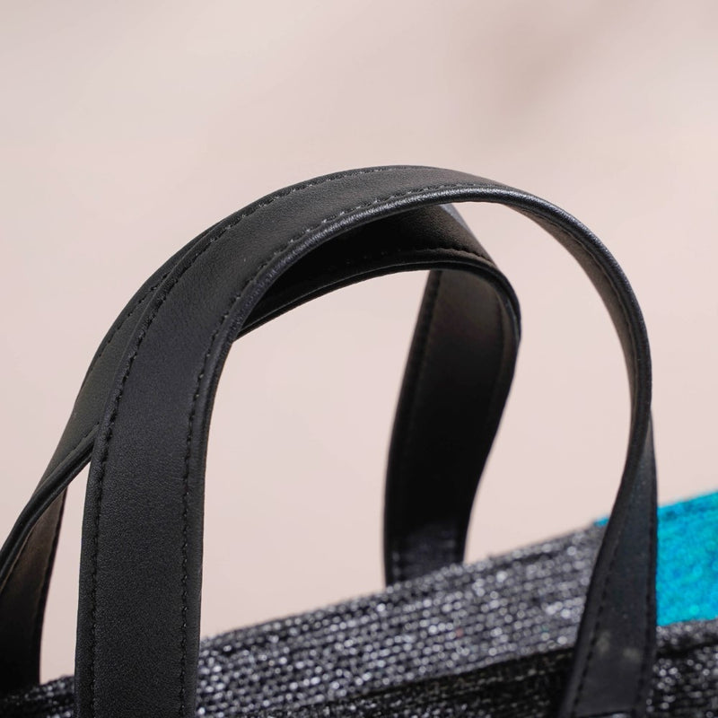 Eco Friendly Jute Lunch Bag Black And Teal 15 x 10 Inch