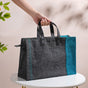 Eco Friendly Jute Lunch Bag Black And Teal 15 x 10 Inch