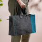 Eco Friendly Jute Lunch Bag Black And Teal 15 x 10 Inch