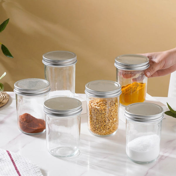 Glass Storage Jars With Lid Set Of 6 Large 400ml