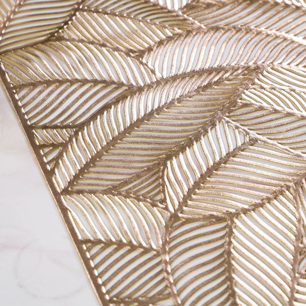 Luxe Leaves Table Runner Gold 70x14 Inch